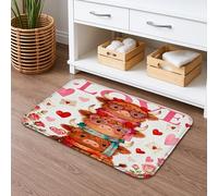 Cute Cow Love Quick Dry Bath Mat, Adorable Floral Heart Pattern Absorbent Non Slip Shower Mat, Valentine's Day Decorative Washable Bath Rugs for Bathroom Toilet Restroom 20x32 Inch