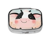 Cute Cow Mini Pill Box Metal Travel Medicine Organizer with 2 Compartments Pocket-Sized Pill Container
