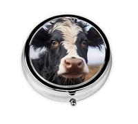 Cute Cow Mini Round Pill Box, can be Put into Wallet, Pocket, Light and Convenient, 3 Compartment Pill Box, Portable Pill Box,