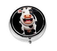 Cute Cow Mini Round Pill Box, can be Put into Wallet, Pocket, Light and Convenient, 3 Compartment Pill Box, Portable Pill Box,