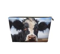 Cute Cow Pattern Women'S Cosmetic Bag Leather Handbag Portable Large Capacity Zipper Travel Bag Storage Bag, Gold, One Size
