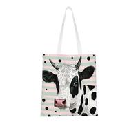 Cute Cow Polka Dot Print Canvas Tote Shopping Bag Reusable Foldable Grocery Bags Shoulder Bag for Travel, Beach, Gym, Work, School