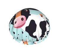 Cute Cow Polka Dot Print Reusable Shower Cap for Women, Double Waterproof Layers Bath Hat, Quick Dry Bath Hair Cap