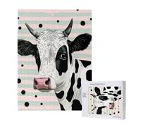 Cute Cow Polka Dot Printed Jigsaw Puzzle with Storage Box, Wooden Puzzle for Adults and Kids, 500 Pieces Family Fun Decorative Game