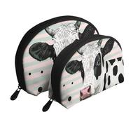 Cute Cow Polka Dot Printed Makeup Bags 2-Piece Portable Shell Travel Toiletry Bag Cosmetic Organizer Bag for Women