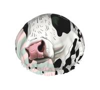 Cute Cow Polka Dot Printed Shower Cap Reusable Bath Cap Women Waterproof Double Layer Bath Hair Caps, Keeps Hair Dry, Fits All Head