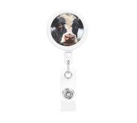 Cute Cow Print Badge Holder Retractable Reel, with ID Alligator Clip Rotatable Buckle, for Nurse Teacher