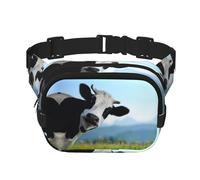 Cute Cow Print Fashion Waist Packs Square Layer Waist Bag Black Belt Bag with Adjustable Strap, Black, One Size