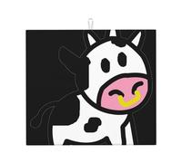 Cute Cow Print Microfiber Dish Drying Mat,Absorbent Quick Dry Kitchen Counter Mat,Non Slip Foldable Drainer Pad