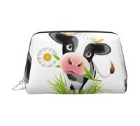 Cute Cow Print Premium Leather Toiletry Travel Pouch with Waterproof Portable Pouch Open Flat Makeup Bag