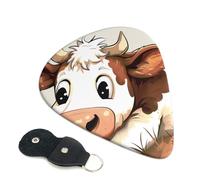 Cute Cow Print Printed Guitar Picks, 6 Pack with Leather Keychain Pick Holder - 0.46mm, 0.71mm, 0.96mm Assorted Thickness for Acoustic Ukulele, Electric Guitar, Acoustic Guitar, Bass