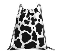Cute Cow Print Women Men Drawstring Backpack Adjustable String Backpack Waterproof Gym Sack For Swim Beach Sports