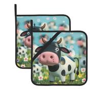 Cute Cow Printed Pot Holders Set of 2 Heat Resistant Table Mats Set with Pocket and Hanging Loop for Kitchen Dining Table Protection