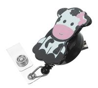 Cute Cow Retractable Badge Clip with Secure Back Clip, Black Abs Metal