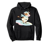 Cute Cow Skiing Scarf Winter Alpine Snow Scene Pullover Hoodie