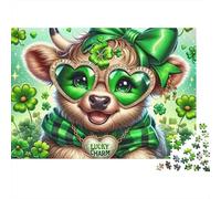Cute Cow St Patricks Recycled Cardboard Jigsaw Puzzle for Kids with Attention-Deficit LuckyCalf Issues 1000 Pieces Classic Educational Games 52x38cm/1000pcsCute Cow St Patricks