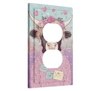 Cute Cow Switch Plate, Peach Floral Pattern for Home Decor, Thermoplastic Wall Plates, Standard Size Single Duplex Plug