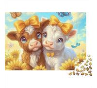 Cute Cow Twins 1000 Piece Eco-Friendly Paper Jigsaw Puzzle Bundle for Senior Enthusiasts, Stress Relief Puzzle, Travel Activity, Popular 52x38cm/1000pcs