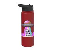 Cute Cow UFO Abduction Alien Farm Illustration Stainless Steel Insulated Water Bottle