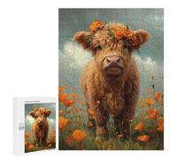 Cute Cow with Flower Crown-1 - Decorative Jigsaw for Grown-Ups, 500 PCS, Winter Activity Gift - for Quiet Evenings And Focused Play