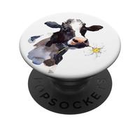 Cute Cow with Flower Watercolor on White PopSockets Adhesive PopGrip