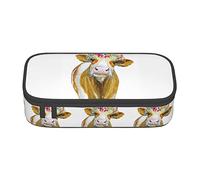 Cute Cow with Flowers Wreath Butterfly Special pencil case for girls boys, Big Capacity pencil case large pencil pouch, Students Stationery pen bag pencil bags with zipper for School Office Work