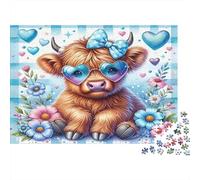 Cute Cow with Hearts 1000 Pieces Jigsaw Puzzles for Adults & Children, Recycled Cardboard, Non-Reflective, Cool Cow, Stress Relief Fun, Great Gift Idea for Home Decor 52x38cm/1000pcs