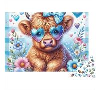 Cute Cow with Hearts Jigsaw Puzzle Beasts 1000 Pieces Puzzles for Adults And Kids Eco Friendly Paper for Collectors Holiday Puzzle Activity 70x50cm/1000pcs
