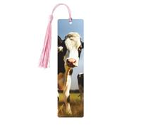 Cute Cow Wooden Bookmarks for Book Lovers, Handmade DIY Book Mark with Colorful Tassels Double-Sided Printed Page Markers Artistic Book Accessories Gift for Women Men