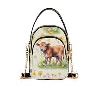 Cute Cow Yellow White Wildflowers Women Shoulder Handbag Colorful Chain Strap Cell Phone Handbag Quilted Ladies Tote Crossbody Satchel