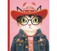 Cute Cowgirl Cat Wide Ruled Composition Notebook: Pink Journal for Kids, Girls, 7.5 x 9.25 in, 110 Pages
