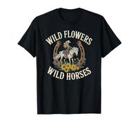 Cute Cowgirl Flowers Wild Horses Ranch Vibes Cowboy Country T-Shirt