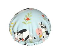 Cute Cows Shower Caps for Women Reusable Waterproof Soft Shower Hat Double Protection Layers