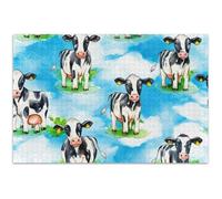 Cute Cows Sky Blue Jigsaw Puzzles 1000 Pieces Adults Animal Painting Custom Fun Family Puzzle Gifts for Puzzle Lovers, 29.5x19.7 Inch