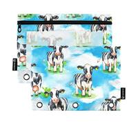 Cute Cows Sky Blue Pencil Pouch for 3 Ring Binder Zipper Binder Pencils Bags Pink Clear Binders Pen Case School Girls 9.8" x 7.1", 2 Packs