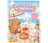 Cute Cozy Friends: Summer Edition Coloring Book: Bold and Easy Cute Animal Summer Coloring Pages with Moka the Capybara, Poppy the Bunny and Nori the Cat