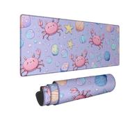Cute Crab Large Gaming Mouse Pad, Pastel Violet Undersea Design, Stitched Edge Mousepad, Rubber Non-Slip Washable Desk Mat for Home and Office Use 16x36 Inch