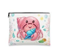 Cute Crab Makeup Bag, Cartoon Shell Design Cosmetic Travel Pouch for Women, Portable Small Zipper Organizer, Summer Beach Toiletry Bag, Peach, 7x9 Inch, Crab