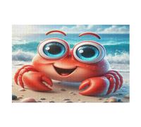 Cute Crab Wooden Puzzles Jigsaw Puzzle 1000 Pieces for Adults Creative Difficult Challenging Game （75×50cm）