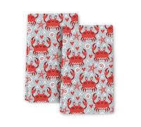 Cute Crabs Nautical Seafood Kitchen Dish Towels 2 Piece Super Soft Absorbent Dish Cloths for Kitchen Tea Bar Towels Farmhouse Decor 16x24 Inches