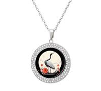 Cute Crane Bird Flowers Rose Necklace for Women Adjustable Jewelry Pendant for Mom Wife Girlfriend Gifts Silver-style