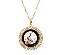 Cute Crane Bird Flowers Rose Necklace for Women Adjustable Jewelry Pendant for Mom Wife Girlfriend Gifts Golden-style