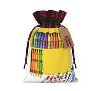 Cute Crayons Box -Print Multi-Colored Burlap Drawstring Bags, Eco-Friendly Plaid Pouches For Wedding Party Favors & Custom Packaging. S