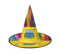 Cute Crayons Box Printed Halloween Witch Hat, Witches Hat Decor Black | Foldable Wizard Hat for Women Men, Lightweight Oxford Cloth Costume Party Hat
