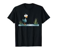 Cute Crazy Eyed Duck at Pond with Frog Cartoon T-Shirt