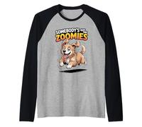 Cute Crazy Fast Sprinting Cartoon Breed Dog Golden Retriever Raglan Baseball Tee
