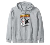 Cute Crazy Fast Sprinting Dog Cartoon Winter Siberian Husky Zip Hoodie