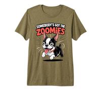 Cute Crazy Fast Sprinting Puppy Breed Cartoon Boston Terrier Premium T-Shirt
