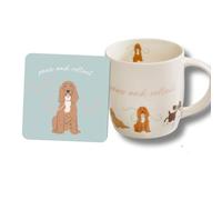 Cute CREATIONS Dog Design Mug with Matching Coaster, 350ml Cup & Drink Coaster Gift Set for Dog Lovers - Ceramic Tea & Coffee Mug with Cute Pet Design (Spaniel)