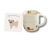 Cute CREATIONS Pug Dog Design Mug with Coaster | Gift Set for Dog Lovers
